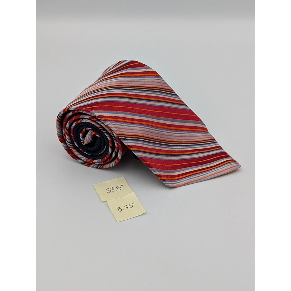 Tommy Hilfiger Mens Tie Red Blue Orange Multi Stripe Silk Prep Business 58.5